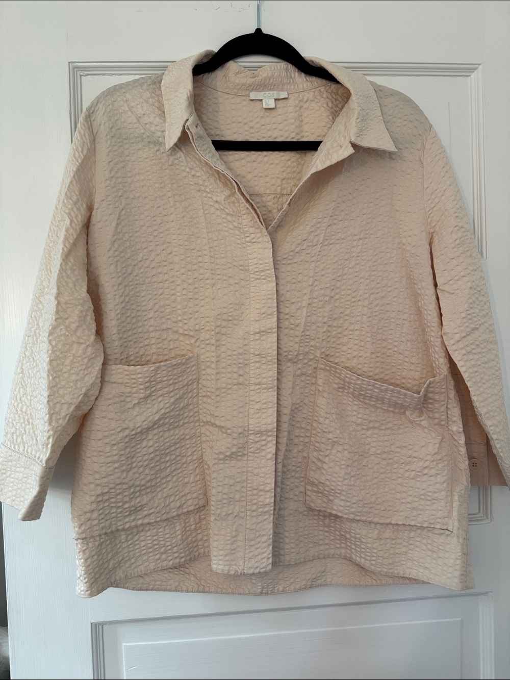 COS Cream Textured Button-Down Shirt Jacket